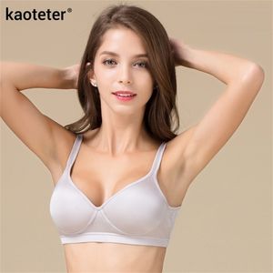 100% Pure Silk Women's Bras Women Wire Free 3/4 Cup Solid Female Black Bra Breasts Close Woman Underwear 2 styles 6 colors LJ200822