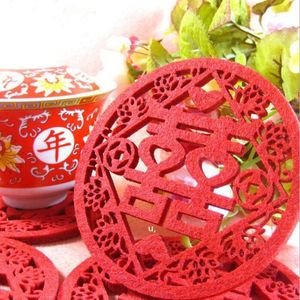 Chiński styl włókniny podwójne szczęście Podstawki Ślubne Dostawy Rocznica Obecna Ślub Favors Cup Mata Red RD13524