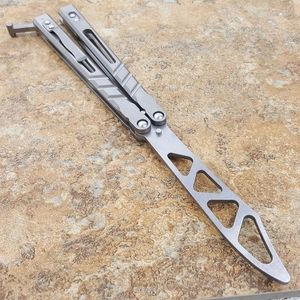 Balisong Gray AB D2 Sanwich Titanium Handle Butterfly Training Treining Knife Buts System Crafts Martial Arts Collection Knvies