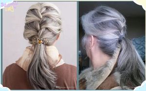 Naturalne podkreśla sól i pieprz szary kucyk ogon fryzura wokół brazylijskiego szarego ponytail przedłużenia ludzkie włosy proste 120g