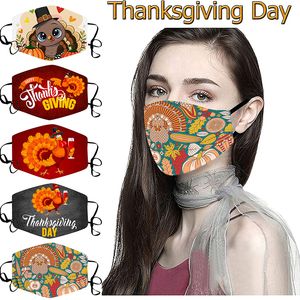 Happy Thanksgiving Day Designer-Party-Gesichtsmasken, atmungsaktiv, waschbar, Türkei, bedruckte Gesichtsmasken, Staub, Nebel, Baumwolle, Gesichtsmaske, Mundschutz