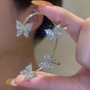 Vergoldete Metall-Schmetterlings-Ohrclips ohne Piercing für Frauen, funkelnder Zirkon-Ohrstulpenclip, weibliche Ohrringe, Hochzeitsschmuck