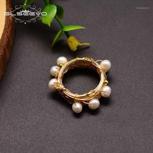 GLSEEVO Natural Water Fresh White Pearl Rings For Lover Girls Handmade Wedding Ring Fashion Jewelry Personality Designer GR0193K1