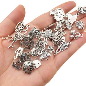 100 Stile, antik versilbert, Legierung, großes Loch, Distanzperlen, passend für Pandora-Armbänder, DIY-Schmuck, Halsketten, Anhänger, Charms, Perlen