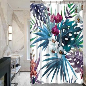 Plantas tropicais folhas verdes criativas de impressão digital cortinas banheiro de banho produtos com 12 ganchos por atacado y200108