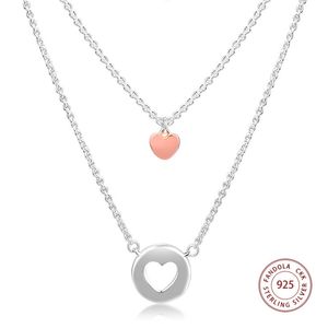 Layered Heart Necklace Pendants 925 Sterling Silver Link Kedja Halsband för kvinnor Mode Smycken Collier Femme Accesorios Q0531