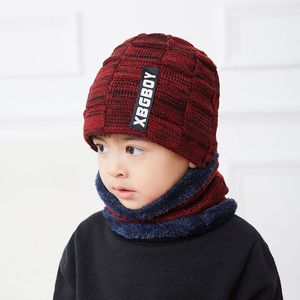 Kış Çocuk Örme Şapka Yüzük Eşarp Setleri Çocuklar Sıcak Bebek Artı Kadife Kalın Yumuşak Kap Erkek Kız Polar Astar Beanies