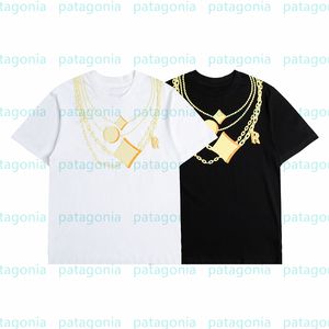 New Trend Chain Print T Shirts Mens Short Sleeve Casual Slim Tees Man Woman Round Neck White Black Tops Size S-2XL