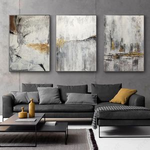 RELIABLI Abstract Golden Grey Oil Painting on Canvas Prints Wall Painting For Living Room Modern Home Decor Black and White