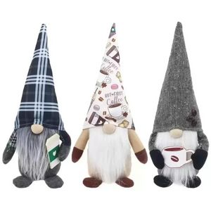 Stock Decorazione natalizia Coffee Gnome Plaid Swedish Tomte giocattolo senza volto Figurina scandinava Nordic Plush Farmhouse Home Decor xu