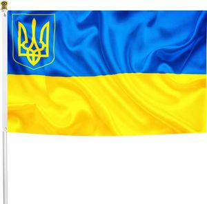 DHL Ukraine-Flagge 90 x 150 cm, Ständer mit Ukraine mit Messingösen, ukrainische Nationalflaggen für die Dekoration im Innen- und Außenbereich BES121