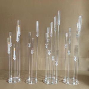 Party Decoration 15pieces Of Acrylic Transparent Long Backgammon Candlestick Wedding Stage Lu Yin Main Table Lighting Ornaments