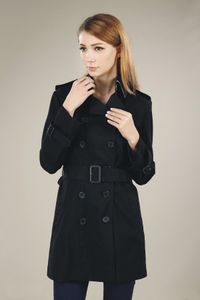 Зима Лондон Стиль Мода женщин Твердые пальто Классический Belted костюм пальто Англии куртка с длинным рукавом Двойной Брестед Outwear черный