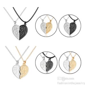 Zweiteilige Herz-Halskette für Paare, passendes Halsketten-Set mit Designer-Schmuck, Gold, Silber, Schwarz, 2 Flügel-Anhänger für Freund und Freundin, Großhandel in Großboutique