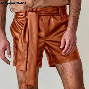 Heren Shorts Mannen Casual Lace Up Solid Color PU Lederen 2022 Streetwear Bottoms Elastic Taille Fashion Leisure S-5XL Incerun