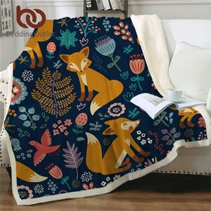 BettwäscheOutlet Fox Sherpa Decke Cartoon Tier Tagesdecken Blatt Blume Plüsch Überwurf Decke für Bett Couch Sofa Paisley Bettwäsche 201222