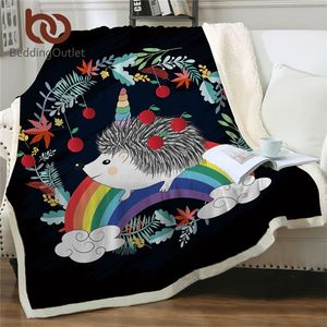 Beddingoutlet Hedgehog kasta filt regnbåge plysch sängkläder floral tecknad skräddarsydda filt färgglada unicorn djur cobrertor 201222