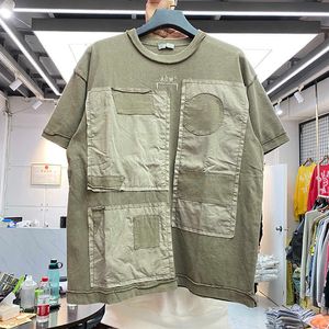 남자 티셔츠 하이 스트리트 여름 새로운 기하학적 패턴 붙여 넣은 천을 수 놓은 편지 짧은 소매 오래 된 느슨한 티셔츠