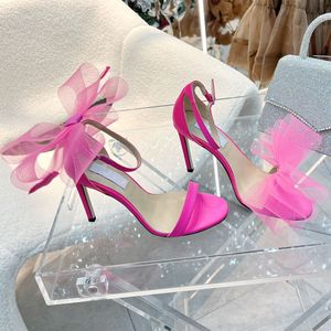 Wholesale pink open toed shoes for sale - Group buy Luxury designer high heeled sandals rose pink vamp heel cross big bow fluorescent vamp open toes strap shoe box size
