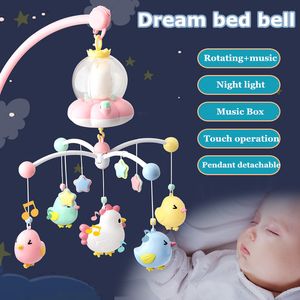 Babyleksaker 0-12 Månad Touch Dream Bed Bell Nyfödd Roterande musik Rattles Crib Moving Bed Aquease Toy Avtagbar Cartoon Pendant LJ201124