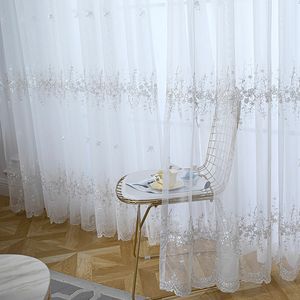 White Korean Embroidered Tulle Curtain for Living Room Blue Sheer Curtain For Bedroom Window Drapes &40 LJ201224