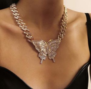 Butterfly Halsband Bling Iced Out Kubanska Link Kedjor Guld Silver Crystal Rhinestone Animal Pendant Hip Hop Halsband Tjejer Party Smycken Gift