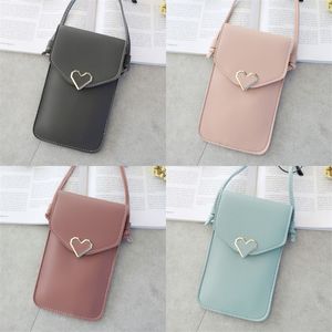 Buckle Women Shoulder Bag Hjärtformad Transparent Touch Screen Retro Mobiltelefon Väskor Student Enkelhet Plånbok Mode 3 4JJ M2