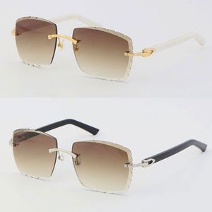 Randless Mann Frau Frames 3524012-A Original Marmor Weiße Planke Sonnenbrille Mode hochwertige geschnitzte Linsen Glas Unisex 18k Gold Metall Rahmen Großer quadratischer Brillen