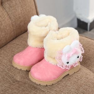 2020 зимних девочек ботинки теплый хлопок с мультфильм кролика кружева детские ботинки мода снежные ботинки детей детская обувь для малышей девушки lj200911