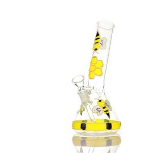 8.5 inchs Tall Yellow Bee Glass Beaker Bong Bubbler Water pipes With 14mm Bowl Smoking Hookahs Shisha Thick Bongs Dabber