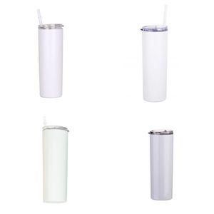 Solid Color Stainless Steel Tumblers 20oz Sublimation Straight Blanks Mugs Plastic Straw Water Cups Cover Keep Warm Domestic N2