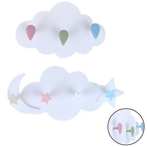 Hooks & Rails 1pc Creative Cute Star Moon Cloud Shape Nail-free Wall Clothes Kids Room Deco Key Hanging Hanger Kitchen Storage Hook1