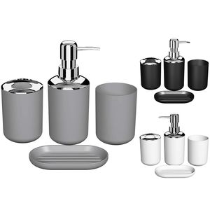 4 Pcs Plastic Bathroom Accessory Set,Bath Toilet Brush Accessories Set with Toothbrush Holder,Toothbrush Cup