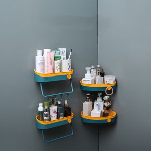 Bathroom Double-deck Shelf Shower Caddy Organizer Wall Mount Shampoo Rack With Towel Bar No Drilling Kitchen Storage Bathroom Accessories