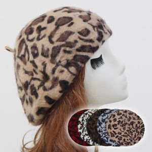 Päls hatt kanin hår leopard tryck vinter ull lock kvinna beret bekväm varm klassisk mode trendig hatt