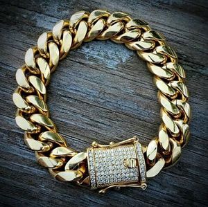 Colar de corrente cubana com elos cubanos de aço inoxidável 18K ouro 18K 316L com trava de fecho de diamantes 8 mm/10 mm/12 mm/14 mm/16 mm/18 m