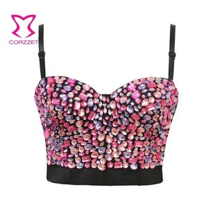 Seksi Pembe Boncuklu Kristal Elmaslar Kadınlar Için Bralette Bras Lolita Push Up Straplez Sutyen Büstiyer Kırpma Üst Artı Boyutu Dans Clubwear 201202