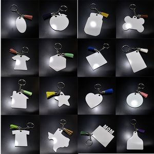 Sublimation Keychain FRP Pendants Double Sided White Blank Plastic Key Ring Heat Printing Keychains with Tassels