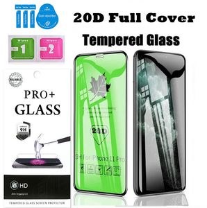 20D Full mobiltelefonskärmsskydd för iPhone 11 12 13 14 Pro Max XS XR 7 8 Plus härdat glas med detaljhandelsförpackning