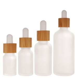 Frosted Glass Essential Oil Dropper Bottle Refillable Makeup Sample Cosmetic Storage Container with Bamboo Cap