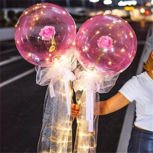 Led Lysous Balloon Rose Bouquet Transparent Bobo Ball Rose Valentines Day Gift Födelsedagsfest Bröllopsdekoration Ballonger