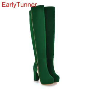 Sales Hot Elegant Black Army Green Women Over Knee Thigh High Snow Boots Ladies Shoes AI116 High Heels Plus Big size 10 43201103