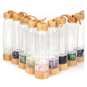 Copo de vidro de cristal portátil copo natural gargalhas de água garrafas de água de bambu chaleira copos de água esportes ao ar livre 450ml