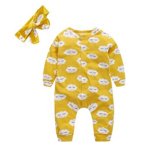 Newborn Baby Girl Rougle Close Printing Romper Комбинезон Pajamas с длинным рукавом Мягкая теплая одежда 201027