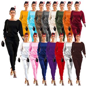 Fit Outono Inverno Mulheres Treino manga comprida camisola Hoodies + calças calças 2 peças conjunto de 16 sólido sweater terno Cor Outfits Desig INS