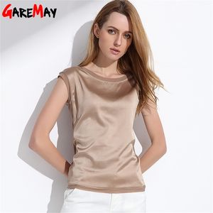 Summer women blouses new casual chiffon silk blouse slim sleeveless O-neck blusa feminina tops shirts solid 6 color LJ200812