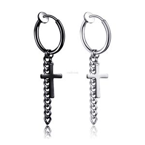 clip on Cross chain tassel dangle earrings hip hop stainless steel ear rings fashion jewelry for women men gift will and sandy