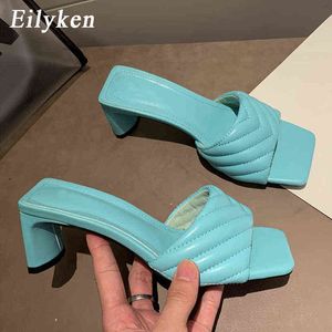 Kapcie Elioden Moda Eleganckie Kobiet Wysokiej Jakości Solid Cosy Pu Leather Square Toe Sandals Femme Niski Heel Party Dress Sukienka220308