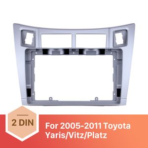 Gümüş araba radyo çerçevesi 9 inç 2005 2006 2007 2008 2009-2011 TOYOTA YARIS / VITZ / PLATZ Ses Dash Trim Fasya Panel Kiti