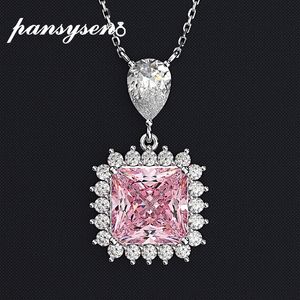 PANSYSEN Luxury Pink Sapphire Citrine Diamond Pendant Necklaces Pure Silver 925 Fashion Fine Jewelry Wedding Engagement Necklace Q0531